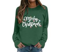 Generisch Felpa a maniche lunghe con scollo rotondo, in morbido pile per un comfort invernale nel periodo natalizio come top alla moda, Verde scuro, M