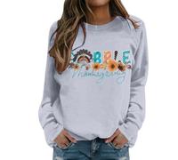 Generisch Felpa a maniche lunghe con stampa del Ringraziamento, scollo rotondo, morbida, per le giornate autunnali, per il tempo libero, come camicia casual, grigio., S