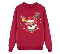 Generisch Felpa a maniche lunghe con stampa natalizia per genitori e bambini, set da tre pezzi con outfit suggestivo a tema mamma per momenti di festa, Colore: rosso, L