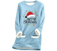 Generisch Felpa a maniche lunghe in pile con stampa come comoda canotta girocollo per il tempo libero invernale senza, Azzurro, L