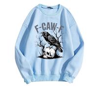 Generisch Felpa a maniche lunghe senza cappuccio in stile donna con motivo uccellino nero, Azzurro, L