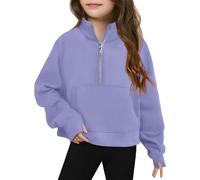 Generisch Felpa a mezza zip per ragazze, a maniche lunghe, per bambini, leggera, invernale, per adolescenti, Lilla, 18-24 Monate