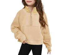 Generisch Felpa a mezza zip per ragazze, a maniche lunghe, per bambini, leggera, invernale, per adolescenti, giallo., 5-6 Jahre