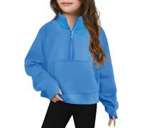 Generisch Felpa a mezza zip per ragazze, a maniche lunghe, per bambini, leggera, invernale, per gatti e ragazze, Blu, 3-4 Jahre