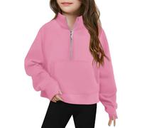 Generisch Felpa a mezza zip per ragazze, a maniche lunghe, per bambini, leggera, invernale, taglia S, ragazza 128, Rosso anguria., 5-6 Jahre