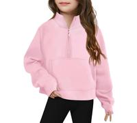 Generisch Felpa a mezza zip per ragazze, a maniche lunghe, per bambini, leggera, invernale, taglia S, ragazza 128, Colore: rosa., 12-18 Monate