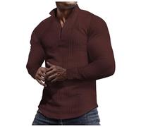 Generisch Felpa a nido d'ape da uomo senza cappuccio, con chiusura a mezza cerniera, in tinta unita, con colletto alto, casual, casual, per il tempo libero, comoda streetwear Y2K, Colore: rosso, L