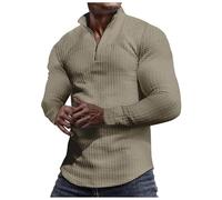 Generisch Felpa a nido d'ape da uomo senza cappuccio, con chiusura a mezza cerniera, in tinta unita, con colletto alto, casual, casual, per il tempo libero, comoda streetwear Y2K, cachi, L
