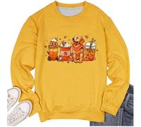 Generisch Felpa autunnale da donna con motivo Golden Retriever - Grazioso maglione con cane e scritta Pumpkin Spice Latte | Accogliente top per la stagione fresca, Stil_f05 Giallo, L