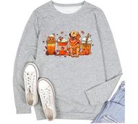 Generisch Felpa autunnale da donna con motivo Golden Retriever - Grazioso maglione con cane e scritta Pumpkin Spice Latte | Accogliente top per la stagione fresca, Stil_f01 grigio, L