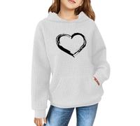 Generisch Felpa casual a maniche lunghe da ragazza, senza cappuccio, con scritta in lingua inglese "Love Heart", con scollo rotondo, comoda e leggera, vestibilità per abiti da festa, bianco, 5 anni