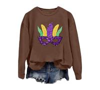 Generisch Felpa Casual Carnival Tinta Unita Senza Morbido Maglione Casual Con Breve Messaggio Stampa Girocollo Per Relax Moda quotidiana, marrone, L