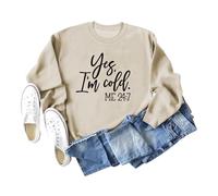 Generisch Felpa casual con scollo rotondo stampa lettere a maniche lunghe maglione morbido tessuto per donna nella vita quotidiana, beige., L