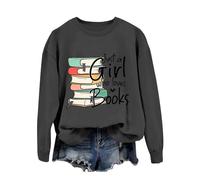 Generisch Felpa casual da donna alla moda Librarian is Just A Girl Who Books casual a maniche lunghe maglione marrone, grigio scuro, XXL