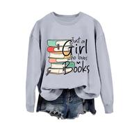 Generisch Felpa casual da donna alla moda Librarian is Just A Girl Who Books casual a maniche lunghe maglione marrone, grigio chiaro., M