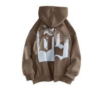 Generisch Felpa casual da donna, con cappuccio, a maniche lunghe, unisex, per coppie, stile comodo, in morbido pile, per autunno e inverno, da jogging, da donna, colore nero, caffè, L