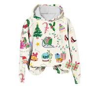Generisch Felpa casual da donna con cappuccio, scritta in lingua tedesca "Frohe Weihnachten Print", comoda felpa con cappuccio invernale, atmosfera festiva, beige., XXL