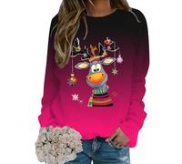 Generisch Felpa casual da donna con scollo rotondo, con design natalizio come alternativa senza cappuccio per una moda elegante per il tempo libero, rosa intenso, S