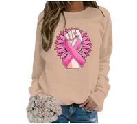 Generisch Felpa casual da donna, girocollo senza stampa, mese internazionale di coscienza del cancro al seno, cachi, L