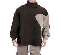 Generisch Felpa con blocco colore da uomo, spessa, scollo alto, maniche lunghe, per sport e tempo libero, outdoor, colletto impilato, maglia e cardigan da uomo, caffè, XXL