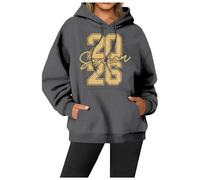 Generisch Felpa con cappuccio a maniche lunghe, casual, con stampa a lettere, per inverno e caldo, grigio., 3XL