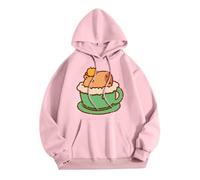 Generisch Felpa con cappuccio a maniche lunghe, con coulisse, stampa autunnale, taglie forti, con pene, Colore: rosa., M