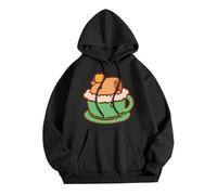 Generisch Felpa con cappuccio a maniche lunghe, con coulisse, stampa autunnale, taglie forti, con pene, Nero , M