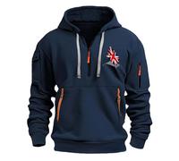Generisch Felpa con cappuccio a mezza zip, da uomo, con chiusura lampo, con cappuccio, con cappuccio, con bandiera stampata, Blu marino, XL