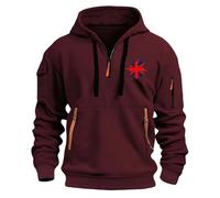 Generisch Felpa con cappuccio a mezza zip, da uomo, con chiusura lampo, con cappuccio, con cappuccio, con bandiera stampata, Vino, L