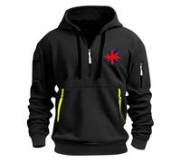 Generisch Felpa con cappuccio a mezza zip, da uomo, con chiusura lampo, con cappuccio, con cappuccio, con bandiera stampata, Nero , 3XL