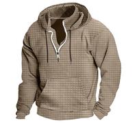 Generisch Felpa con cappuccio a quadretti da uomo con cerniera e tasche a maniche lunghe con cappuccio Europa e Stati Uniti Casual Casual Giacca alla moda, cachi, XXL
