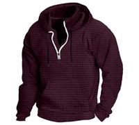 Generisch Felpa con cappuccio a quadretti da uomo con cerniera e tasche a maniche lunghe con cappuccio Europa e Stati Uniti Casual Casual Giacca alla moda, Vino, M
