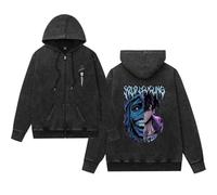 Generisch Felpa con cappuccio Anime con cerniera - Solo Leveling Giacca unisex per uomini e donne, misto cotone, Nero-B, L