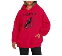 Generisch Felpa con cappuccio casual con moderna stampa grafica, vestibilità comoda per le donne nella vita di tutti i giorni, comoda felpa in pile per l'inverno, Colore: rosso, XL