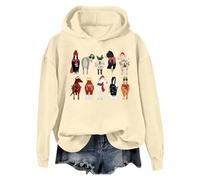 Generisch Felpa con cappuccio casual con stampa natalizia per amanti dei cavalli, beige., L