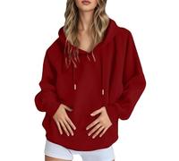Generisch Felpa con cappuccio casual da donna con maniche raglan tinta unita, comoda felpa in pile, leggera, calda, con cappuccio per tutti i giorni, Brick rosso, XXL