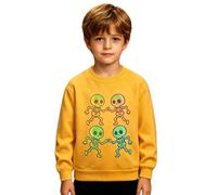 Generisch Felpa con cappuccio con effetto fosforescente al buio, a maniche lunghe, girocollo, foderata in pile, per il tempo libero e l'inverno (giallo, 3-4 anni)