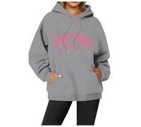 Generisch Felpa con cappuccio con orecchie con stampa a lettere da donna a maniche lunghe, con tasche per le mezze stagioni, grigio., XXL