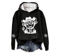 Generisch Felpa con cappuccio con stampa a mucca per una comoda felpa in pile con tema vacanza, Nero , S