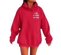 Generisch Felpa con cappuccio cristiano, da donna, con lettere stampate, con tasca a marsupio, maglietta sportiva a maniche lunghe, tinta unita, Y2K Hip Hop Streetwear, A rosso 1, XXL