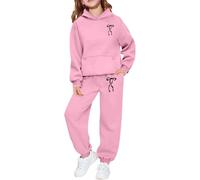 Generisch Felpa con cappuccio da bambina con stampa a lettere, casual, alla moda, in due pezzi, comodo, per tutti i giorni, carino, per neonato, morbido mix, Colore: rosa., 8-9 Anni