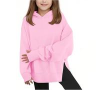 Generisch Felpa con cappuccio da bambina in pile a maniche lunghe con fori per il pollice, polsini sull'orlo, morbido, confortevole, casual, per bambini e ragazzi, Colore: rosa., 11-12 Anni