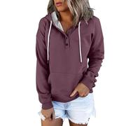 Generisch Felpa con cappuccio da donna 2025 con cappuccio autunno inverno lunga felpa con cappuccio abbottonatura con tasche cappotto oversize maglione, rosso vivo, L