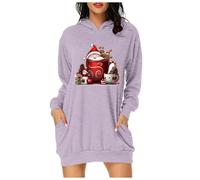 Generisch Felpa con cappuccio da donna alla moda con design natalizio, extra lunga per una moda elegante e casual, Lilla, M
