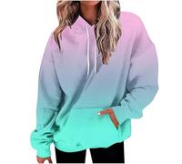 Generisch Felpa con cappuccio da donna alla moda con gradiente di colore e coulisse sul davanti, abbigliamento casual per autunno e inverno maglione privato, Verde menta, M