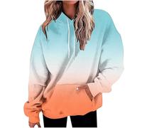 Generisch Felpa con cappuccio da donna alla moda con gradiente di colore e coulisse sul davanti, abbigliamento casual per autunno e inverno maglione privato, Colore: arancione., XL