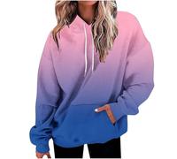 Generisch Felpa con cappuccio da donna alla moda con gradiente di colore e coulisse sul davanti, abbigliamento casual per autunno e inverno maglione privato, Blu, L