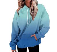 Generisch Felpa con cappuccio da donna alla moda con gradiente di colore e coulisse sul davanti, abbigliamento casual per autunno e inverno maglione privato, Azzurro, XL