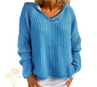 Generisch Felpa con cappuccio da donna all'uncinetto, maglia a maniche lunghe, da spiaggia, Blu, M-5XL