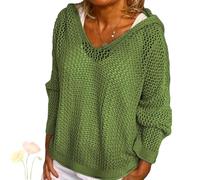 Generisch Felpa con cappuccio da donna all'uncinetto, maglia a maniche lunghe, da spiaggia, verde, M-5XL